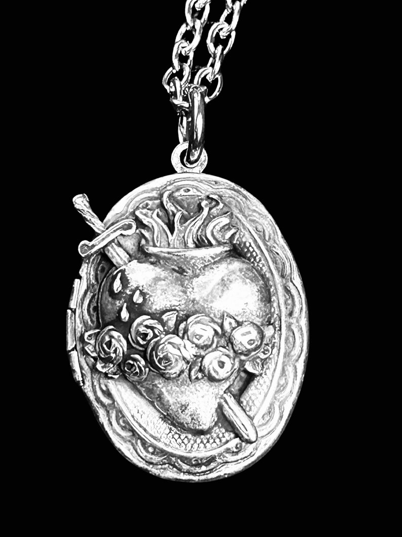 Sacred Heart Locket Necklace , Anatomical Heart Jewelry, antique silver finish buy online zdjęcie 8