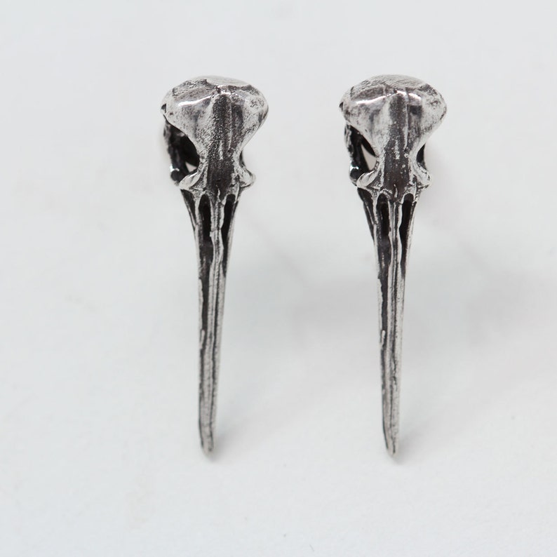 Hummingbird skull earrings silver posts studs in sterling silver made in NYC Free US shipping image 2