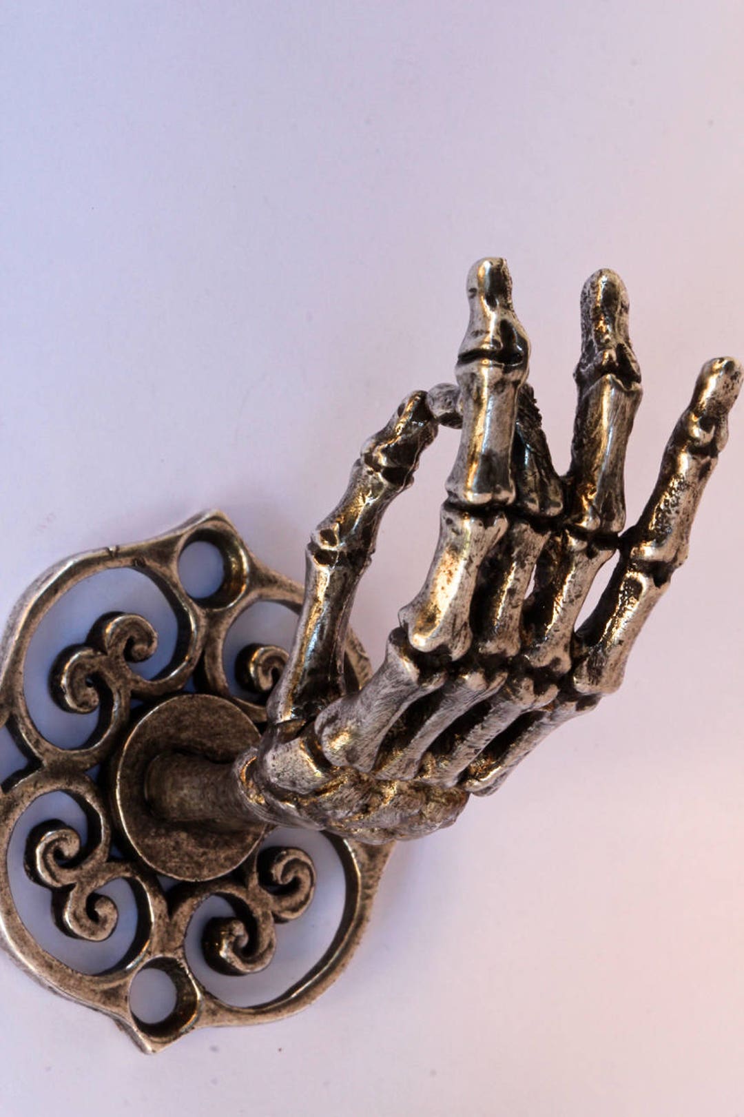 Silver Plated Skeleton Hand Wall Hook Coat Rack Curtain Rod Holder Jewelry  Rack Made in NYC 