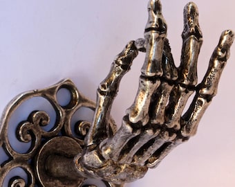 Silver Plated Skeleton Hand Wall Hook Coat Rack Curtain  Rod Holder Jewelry Rack Made in NYC