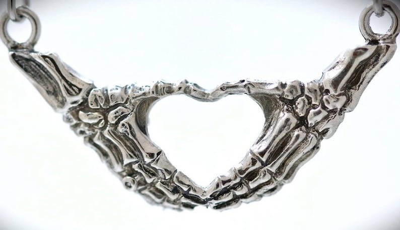 Sterling Silver Skeleton Hands necklace Blue Bayer Design NYC image 1