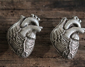 Anatomical Heart Cabinet Hardware, Antique Silver (Made in NYC)