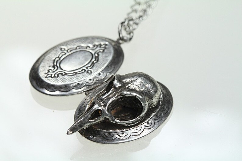 Made in NYC Small Bird Skull Locket in Antique Silver