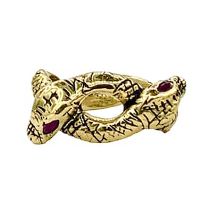 14k gold Ruby Eyed Double snake ring, Victorian snake ring made in NYC