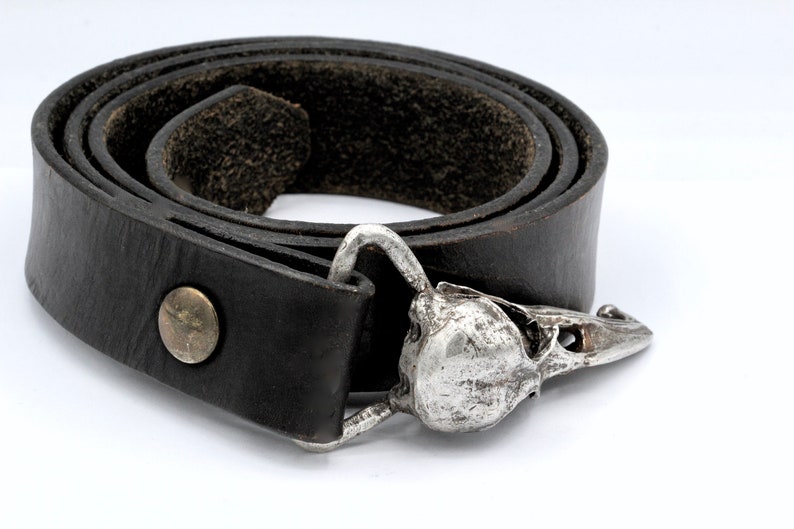 Crow skull belt buckle life sized in solid pewter silver plated made in NYC
