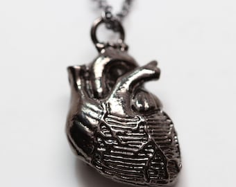 Black Anatomical Heart Necklace on Black Chain (Original Design, Made in NYC) buy online