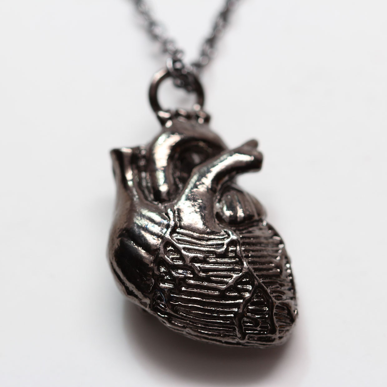 Black Anatomical Heart Necklace on Black Chain original Etsy