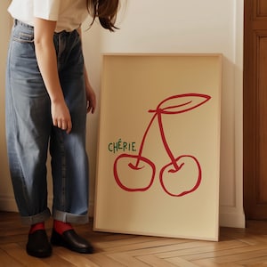 Kirsche Poster, Ma Cherie Poster, Retro Wandkunst, funky Wanddekor, Kirsche Wandkunst, ästhetischer Druck, Girly Raumdekordruck, trendige Wandkunst