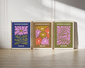 Flower Market Print Set: Boho Floral Gallery Wall Art (Digital Download)