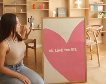 Pink Ok Love You Bye-print: Olivia Dean Living Room-muurkunst (digitale download)
