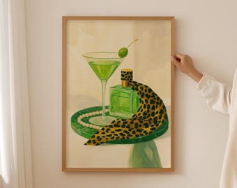 Playful Martini Poster, Leopard Wall Art