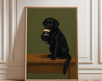 Divertida lámina de labrador negro, arte mural de perro Guinness, decoración de pub vintage