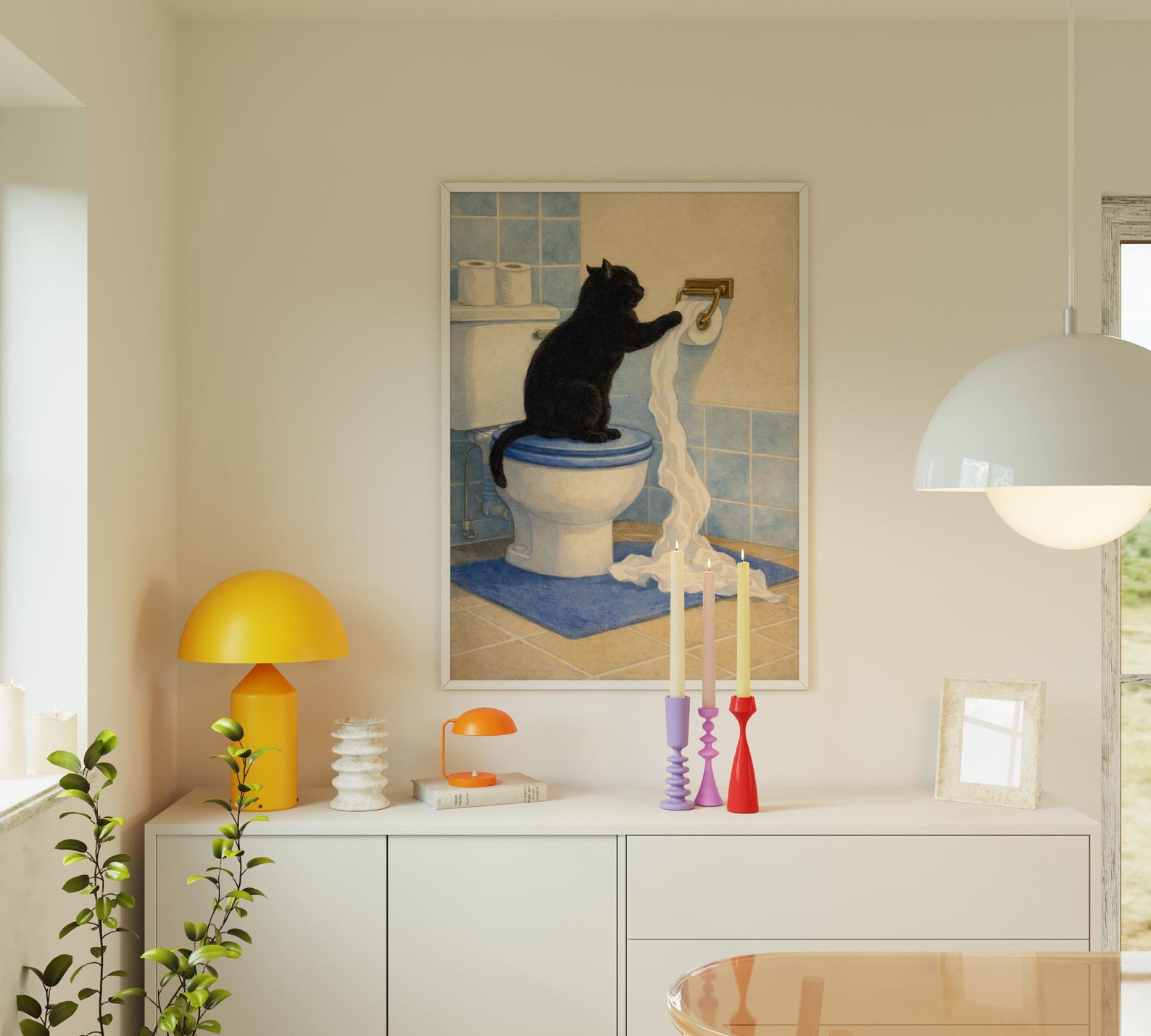Funny Black Cat Bathroom Art Print, Toilet Paper Cat Poster - Etsy