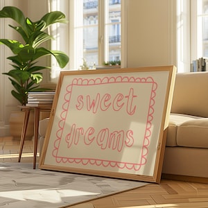 Sweet Dreams Poster,Pink Typography Poster, Bedroom Decor, Retro Wall Art, Coquette Room Decor, Digital Download, Housewarming Gift
