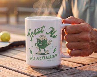 Taza divertida para jugadores de pickleball, taza de café con mascota retro, vasos con ambiente de cancha.