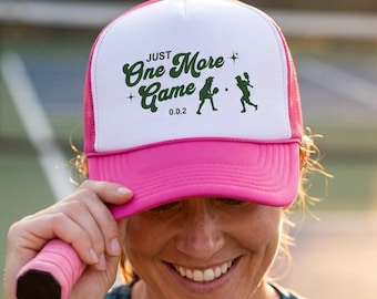 Just One More Game Pickleball Trucker Hat | Sporty Foam Mesh Summer Cap | Unisex Pickleball Gifts