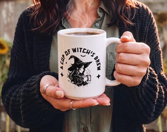 Witch's Brew Halloween Coffee Mug, Funny Witchy Ceramic Tea Cup, Spooky Season Gift