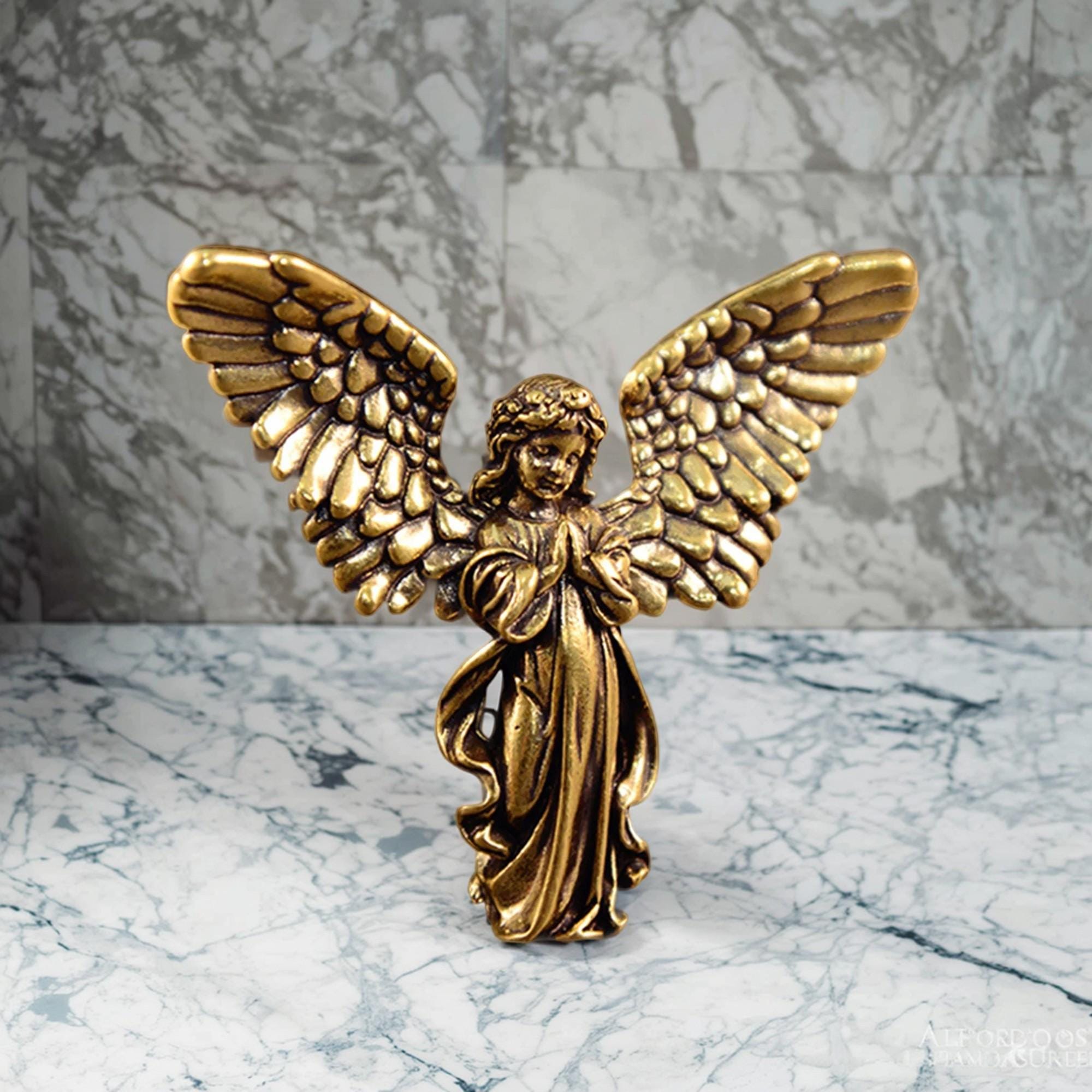 置物 angel Vintage Brass Six-winged Angel Figurine, Seraphim-inspired