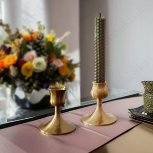 Brass Taper Candle Holders | Set of 3, Mid Century Modern Taper Candle Holders, Gold Metal Home Decor, Elegant Table Centerpiece