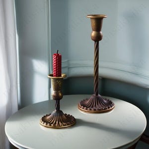 Vintage Brass Candlestick Holders | Set of 5, Mid Century Modern Taper Candle Holders, Elegant Table Centerpiece, Brass Metal Home Decor