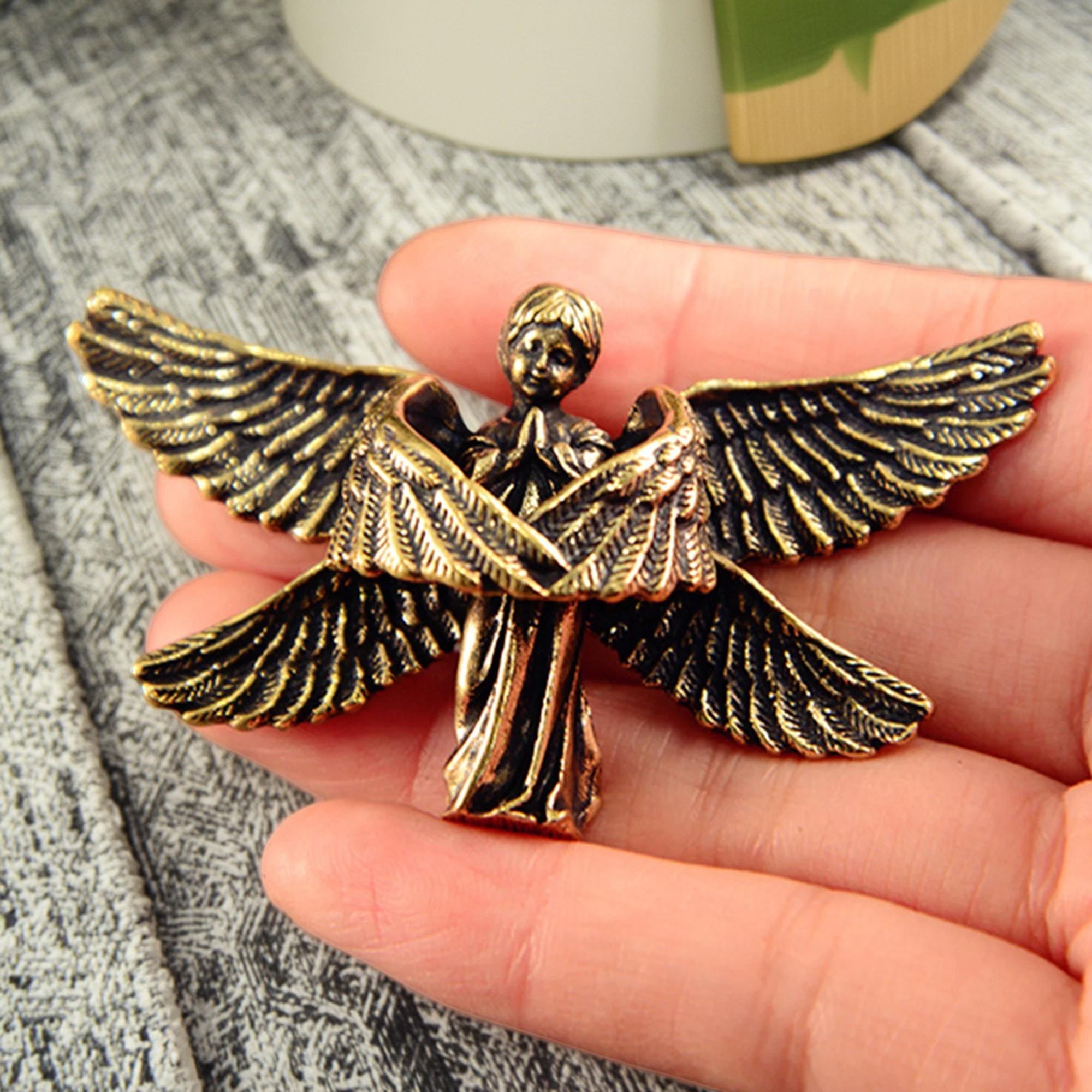 Vintage Brass Six-winged Angel Figurine, Seraphim-inspired