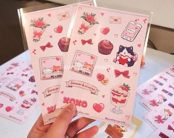 Sweet Love Valentines Sticker Sheet | Kawaii Cat Stationery | Romantic Planner | Gift