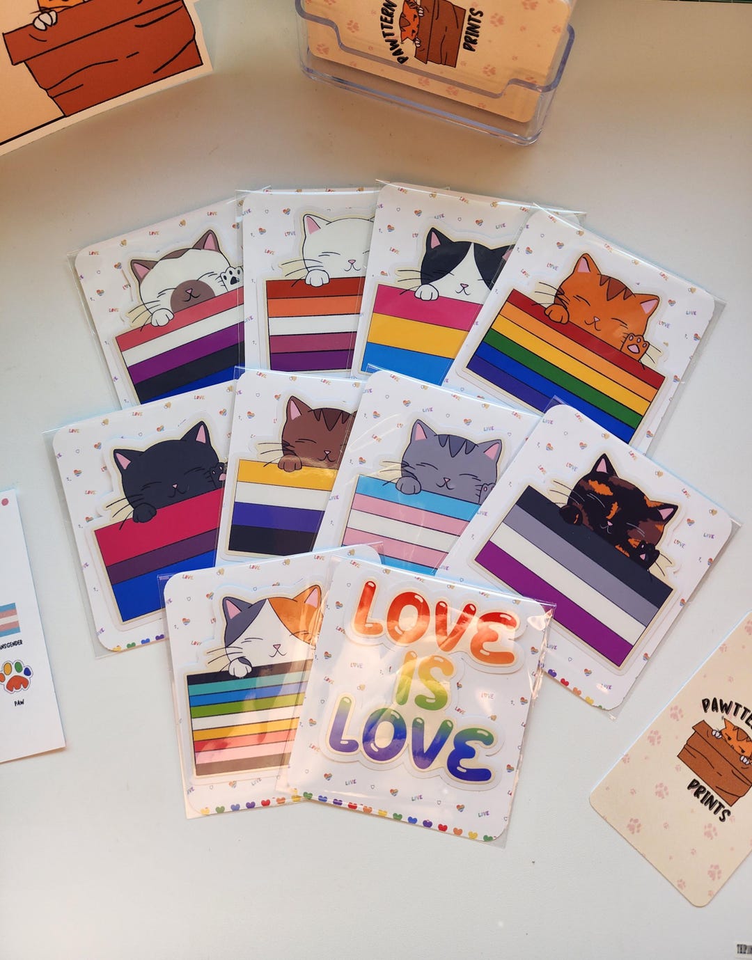 LGBTQ Pride Cat Sticker | Vinyl Decals | Stationery | Rainbow Flag ...