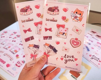Sweet Treats Valentines Sticker Sheet | Love Month | Kawaii Cat Stationery | Romantic Planner | Gift