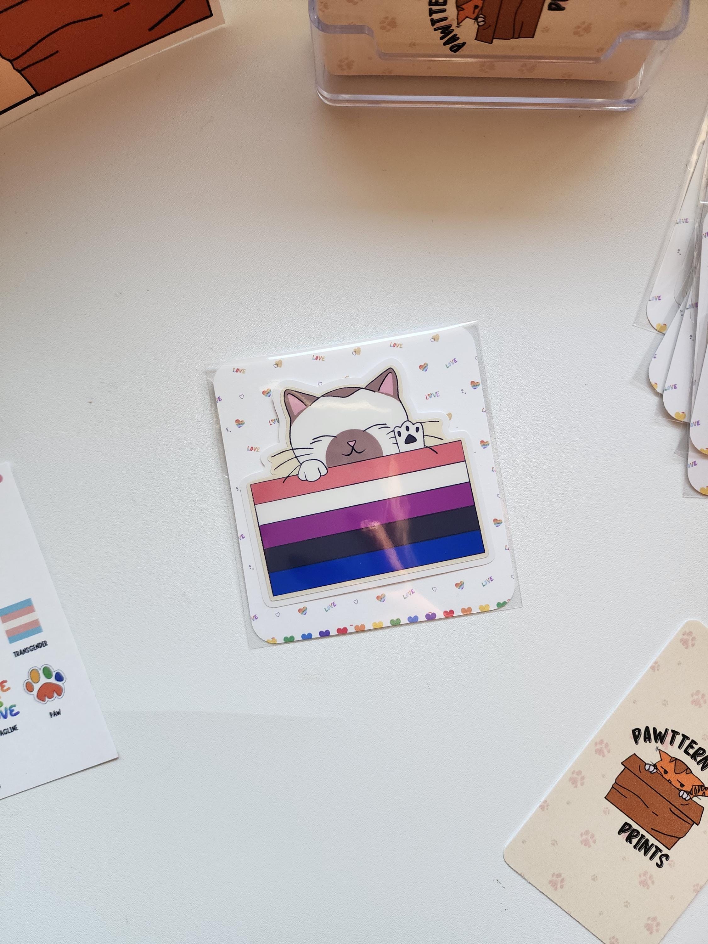 LGBTQ Pride Cat Sticker | Vinyl Decals | Stationery | Rainbow Flag ...
