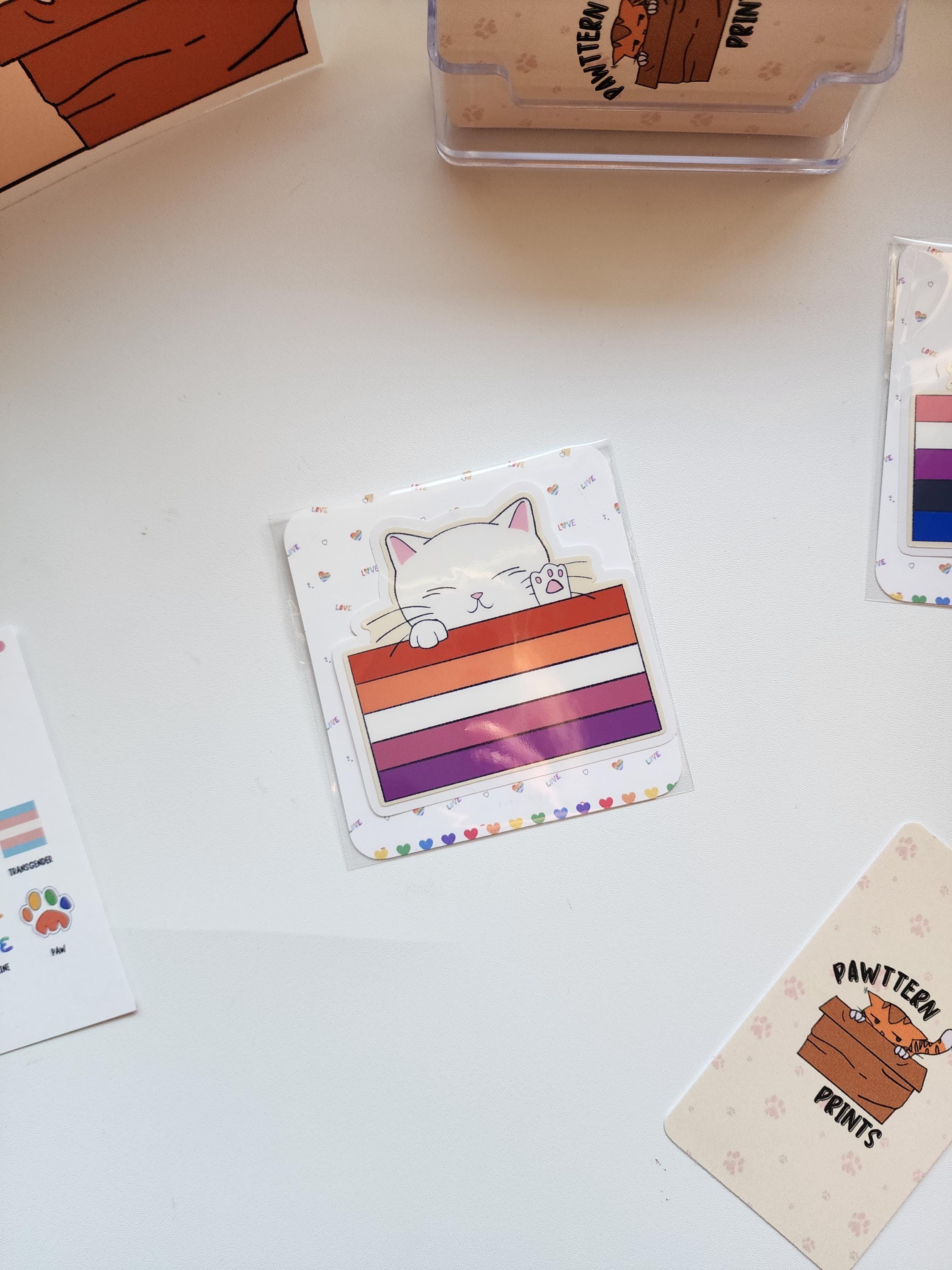 LGBTQ Pride Cat Sticker | Vinyl Decals | Stationery | Rainbow Flag ...