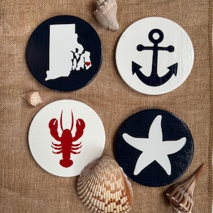 Handmade Coastal Ceramic Coaster Set: RI Nautical Decor