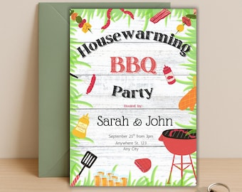 Housewarming BBQ Party Invitation: Editable Cookout Grill Card (Digital Template)