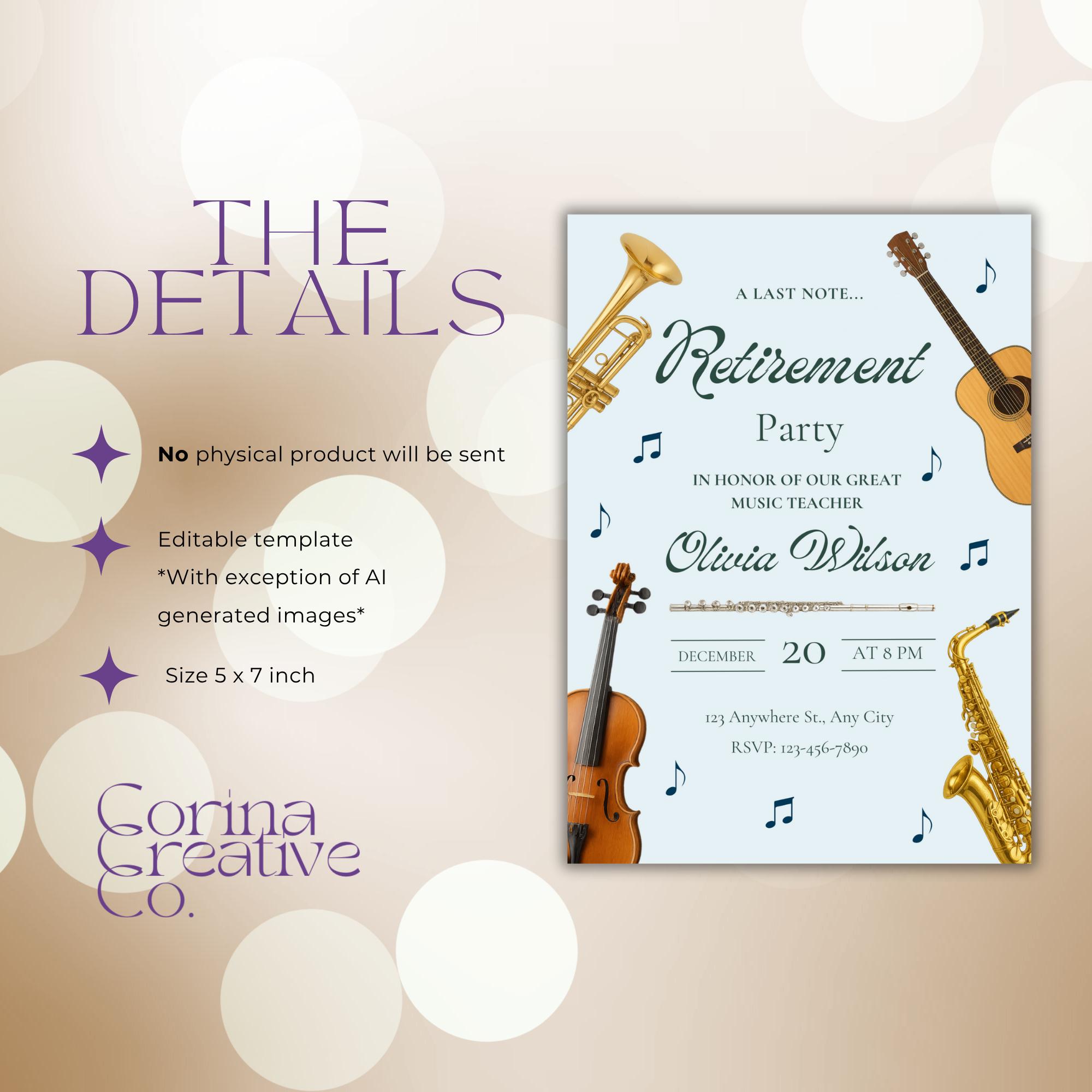 Music Teacher Retirement Invitation: Musical Instruments Theme (canva ...