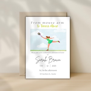Invitation drôle de retraite de tennis pour elle - modèle numérique modifiable et imprimable - invitation humoristique de partie pour le collègue ou l'ami