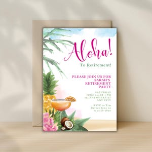 Tropical Retirement Party Invitation Editable Template – Aloha and Hawaii Theme - Watercolor Design - Instant Download - Beach Style