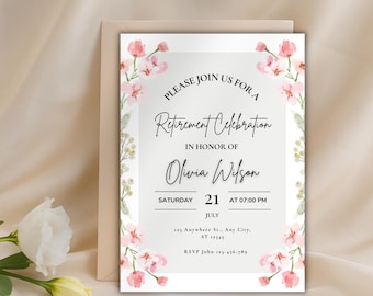 Floral Retirement Party Invitation: Watercolor Wildflowers (Editable Template, Digital Invite)