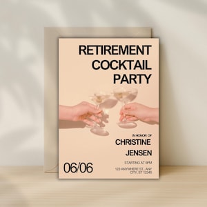 Modèle d'invitation de fête de départ à la retraite modifiable - Conception de cocktail moderne, cocktail de départ à la retraite - Téléchargement immédiat