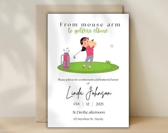 Funny Golf Retirement Invitation: Woman Golfer Party, Editable Template (Digital Download)