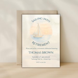 Nautical Retirement Party Invitation: Watercolor Sailboat, Editable Template (5x7, Digital Download