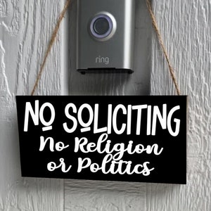 No Soliciting Sign, No Religion or Politics Sign, Wreath Sign, No Soliciting Wood Sign, Do Not Solicit, New Home Gift, Hanging Doorbell Sign