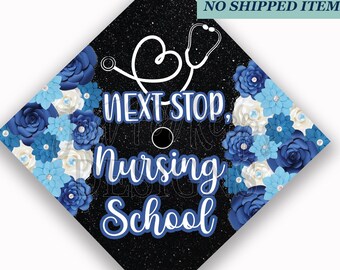 Nurse Grad Cap Topper: Royal Blue Floral Stethoscope (JPG, PDF)