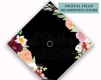 Printable Grad Cap Topper, DIY Graduation Cap Topper, Floral Grad Cap, Grad Cap with Flowers, Blank Grad Cap,Add Your Own Words, JPG PDF