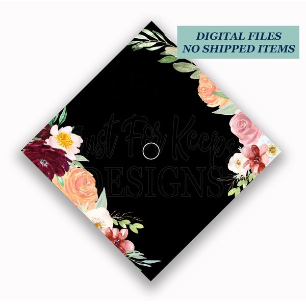 Cappello di laurea stampabile, Cappello di laurea fai da te, Cappello di laurea floreale, Cappello di laurea con fiori, Cappello di laurea vuoto, Aggiungi le tue parole, PDF JPG