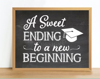 A Sweet Ending To A New Beginning, Chalkboard Printable, 5x7, 8x10, DIY Graduation Party Sign, Candy Buffet Sign, Dessert Table Sign, PDF