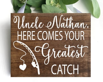 Fishing Wedding Ring Bearer Sign: Rustic Wood Decor