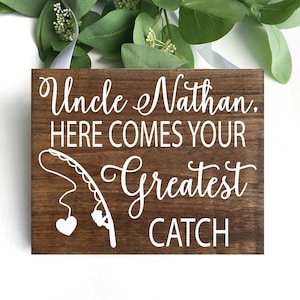 Fishing Wedding Ring Bearer Sign: Rustic Wood Decor