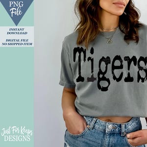 Tigers, Mascot Typography, School Mascot, PNG File, Instant Download, Team Design, Vintage Typewriter Font, Sublimation DTF Design, Sports