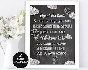 Grad Party Sign, Book Sign, Chalkboard Printable 5x7, 8x10, PDF Instant Download, Adventure Party Theme, Open This Book, Write Something