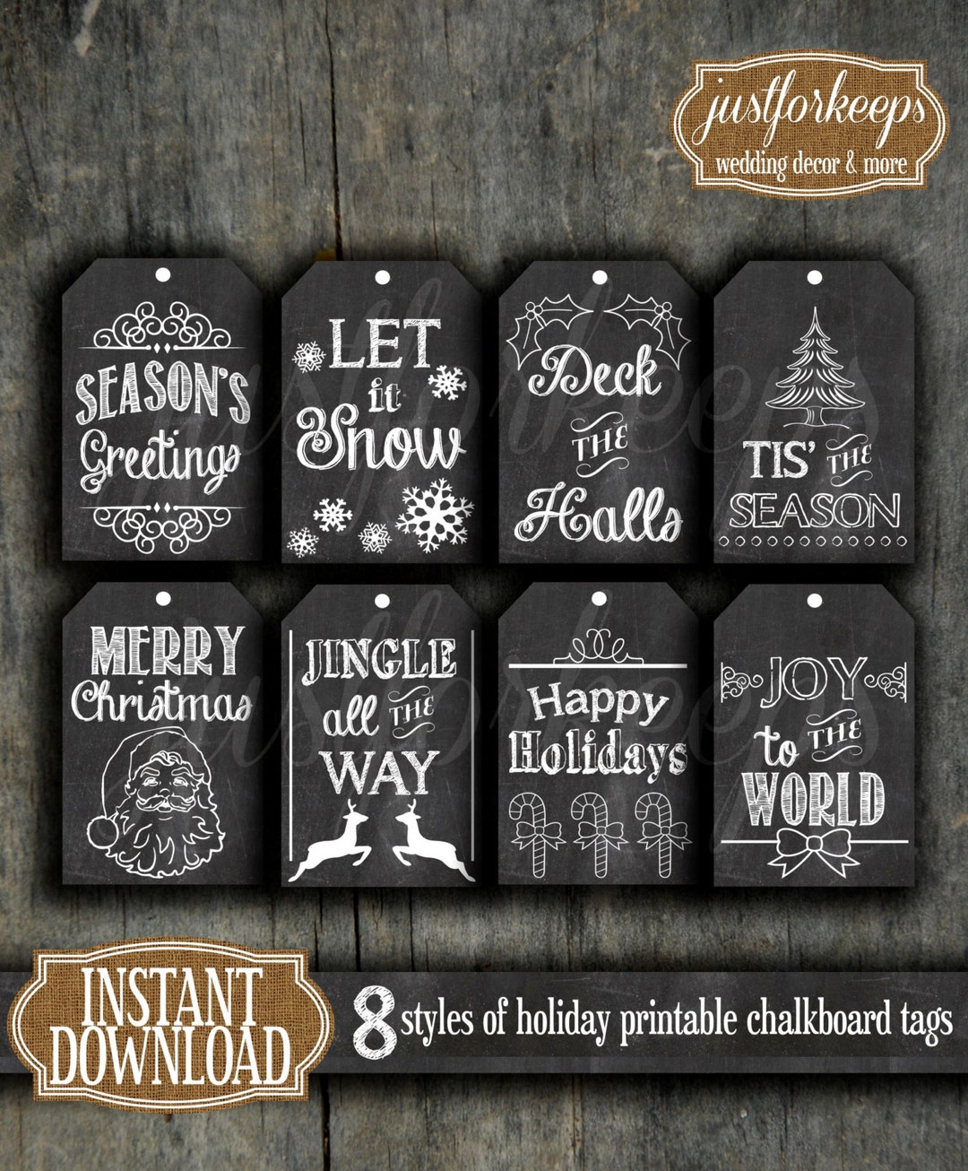 Printable Chalkboard Christmas Tags Instant Download DIY - Etsy