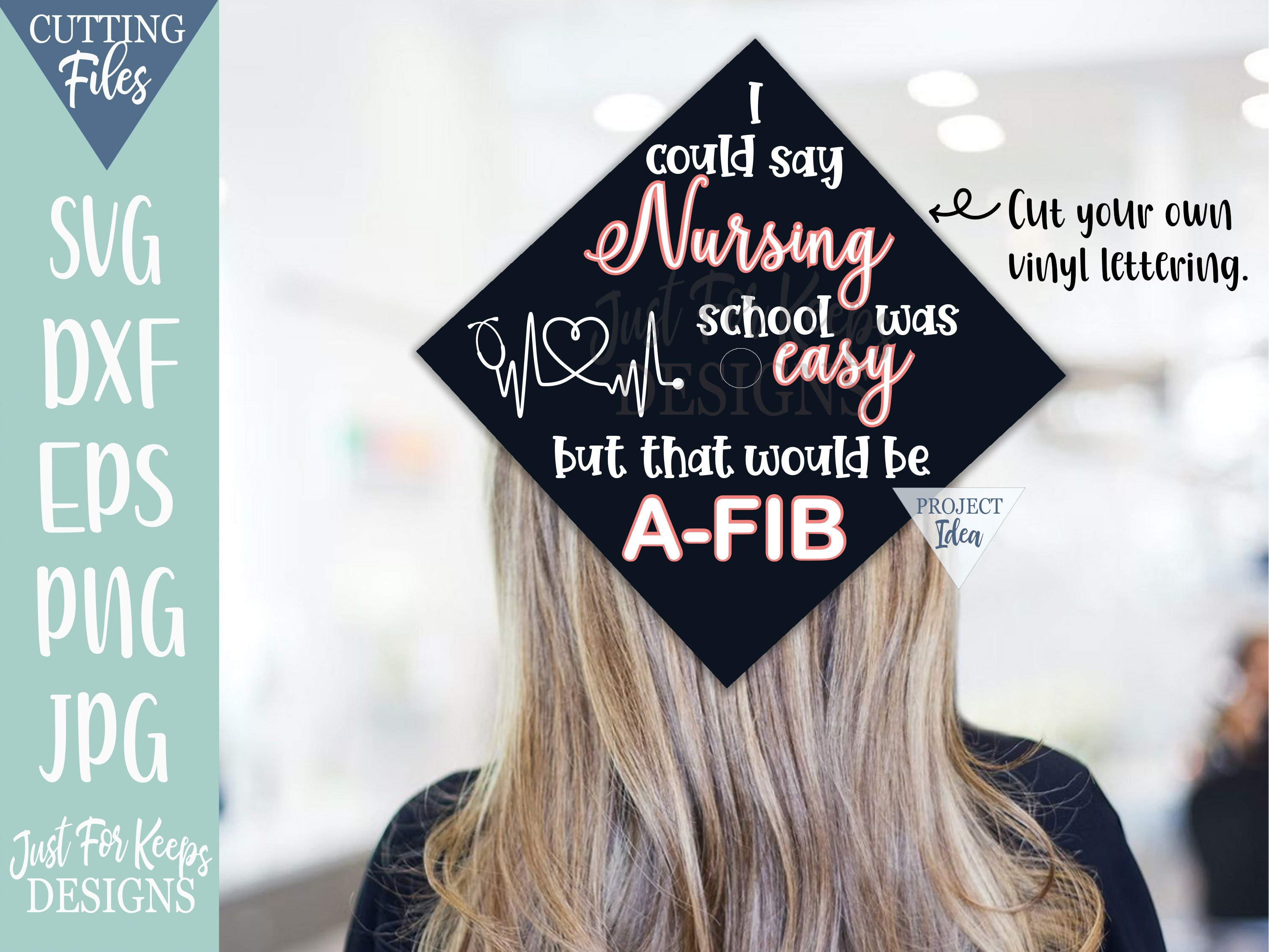 Verpleegschool A-FIB Grad Cap SVG: grappige afstudeersticker (digitale bestanden)